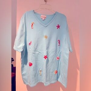 Women’s L Turquoise Breckenridge Sealife Sweater type Top